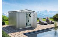 Biohort Panorama Gr. P4 metalen tuinhuis met dubbele deur 273x278 cm zilvergrijs metallic- Zadeldak- Staal- Biohort - thumbnail