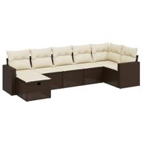 7-delige Loungeset met kussens poly rattan bruin - thumbnail