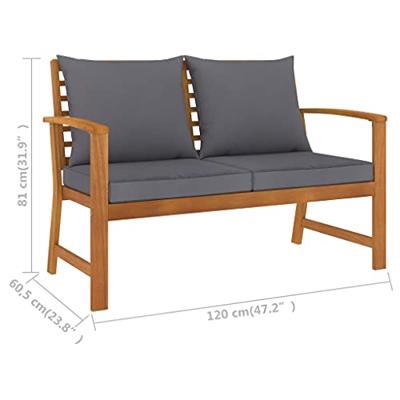 Tuinbank met donkergrijs kussen 120 cm massief acaciahout - thumbnail