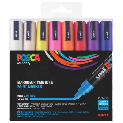 Uni POSCA paintmarker PC-5M, 1,8 - 2,5 mm, etui van 16 stuks in geassorteerde kleuren