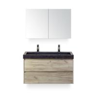 Dante Badmeubelset 100 cm - Craft Oak - Wastafel Hardsteen Wit Lucca 2 kraangaten - met Spiegelkast - thumbnail