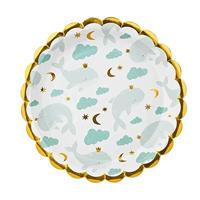 Bordjes Walvissen Lichtblauw/Goud 18cm (6st) - thumbnail