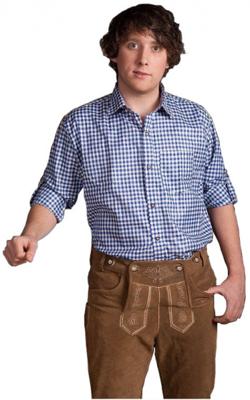 Trachtenhemd Lange Mouw Blauw Geblokt Tirol