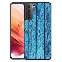 Samsung Galaxy S21 Houten Print Telefoonhoesje Wood Blue - thumbnail