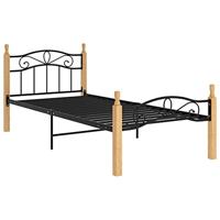 Bedframe metaal en massief eikenhout zwart 100x200 cm - thumbnail