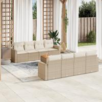 9-delige Loungeset met kussens poly rattan beige - thumbnail