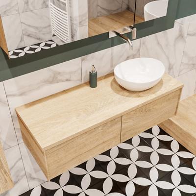 Mondiaz Lush Barco badmeubel Washed oak 120 cm 2 lades mdf 1 waskom rechts zonder kraangat