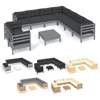 10-delige Loungeset met grijze kussens massief grenenhout - thumbnail