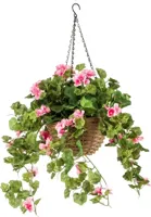 Kunstplant UV bestendig Roze Geranium hangend in mand - 45cm - thumbnail