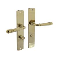 Intersteel Deurklink Helena op schild 235x45x8 mm met wc63/8 mm messing gelakt - thumbnail