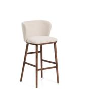 Kave Home Ciselia barkruk H75 chenille Beige poot donker hout - thumbnail