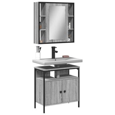 2-delige Badkamermeubelset bewerkt hout grijs sonoma eikenkleur 2-delige Badkamermeubelset bewerkt hout grijs sonoma eikenkleur