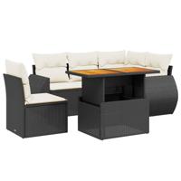 6-delige Loungeset met kussens poly rattan zwart - thumbnail