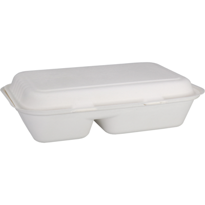 Depa Bak | Bagasse (suikerrietpulp) | 2-vaks | 1000ml | maaltijdbox | 25x16x6cm | wit | 400 stuks