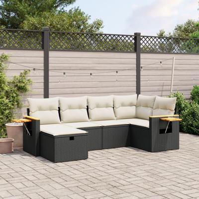 6-delige Loungeset met kussens poly rattan zwart 6-delige Loungeset met kussens poly rattan zwart