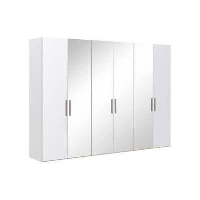 Goossens Kledingkast Easy Storage Ddk, Kledingkast 304 cm breed, 220 cm hoog, 2x glas draaideur en 4x spiegel draaideur midden