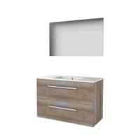 Basic-Line Basic 46 Badkamermeubelset - 100 x 46 cm - Met Grepen - 2 Lades - Keramische Wastafel - 1 Kraangat - Spiegel - Scotch Oak - thumbnail