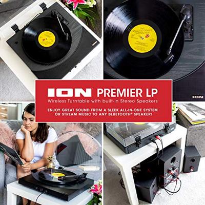 ION Audio Premier LP - Draadloze Bluetooth platenspeler / vinyl platenspeler met luidsprekers, USB-conversie, RCA & hoofdtelefoonuitgangen - Zwart