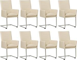 Set van 8 Crème leren industriële eetkamerstoelen Rumor - poot rond rvs - Toledo Leer Betulla (crème leer)