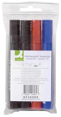 Q-CONNECT permanente marker, 2-5 mm, schuine punt, geassorteerde kleuren, etui van 4 stuks Q-CONNECT permanente marker, 2-5 mm, schuine punt, geassorteerde kleuren, etui van 4 stuks