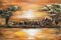 Schilderij - Metaalschilderij - Olifanten in Afrika, 120x80cm - thumbnail