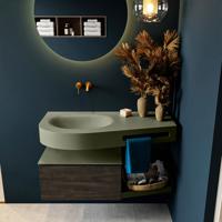 MONDIAZ RIVA 100cm badmeubel onderkast / planchet kleur Dark_Brown met 1 lade. Wastafel DULCET links 0 kraangaten kleur Army. - thumbnail