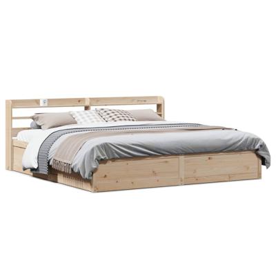 Bedframe met hoofdbord massief grenenhout 200x200 cm - thumbnail