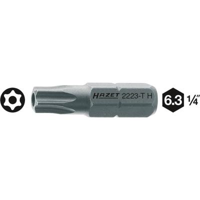 HAZET Bit 2223-T9H · 1/4 inch (6,3 mm) zeskant massief · Tamper resistant TORX®-profiel · SW T9H