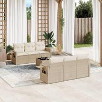 7-delige Loungeset met kussens poly rattan beige - thumbnail