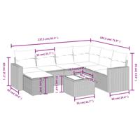 8-delige Loungeset met kussens poly rattan grijs - thumbnail