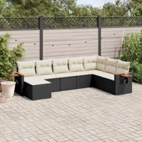 8-delige Loungeset met kussens poly rattan zwart - thumbnail