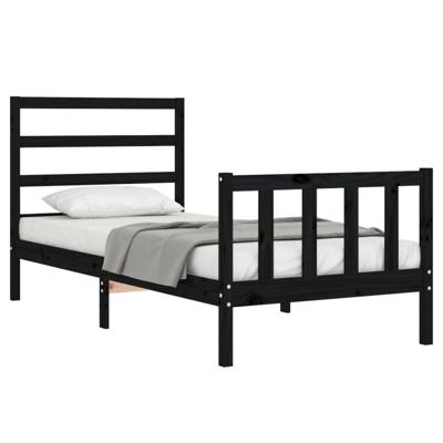 Bedframe met hoofdbord massief hout zwart