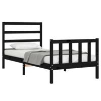 Bedframe met hoofdbord massief hout zwart - thumbnail
