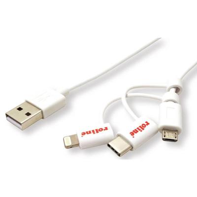 ROLINE USB 2.0 8pin sync & oplaadkabel Type A - Type C / 8-pins / USB MicroB, wit, 1 m ROLINE USB 2.0 8pin sync & oplaadkabel Type A - Type C / 8-pins / USB MicroB, wit, 1 m