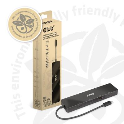 Club 3D usb-c 3.2 gen2 6-in-1 dual displays portable dock dockingstation (zwart)