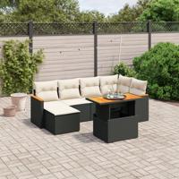 7-delige Loungeset met kussens poly rattan acacia zwart - thumbnail
