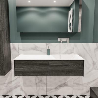 Mondiaz Lush Cloud badmeubel eiken Dark brown 120 cm 2 lades solid surface enkele spoelbak rechts zonder kraangat