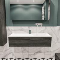 Mondiaz Lush Cloud badmeubel eiken Dark brown 120 cm 2 lades solid surface enkele spoelbak rechts zonder kraangat - thumbnail