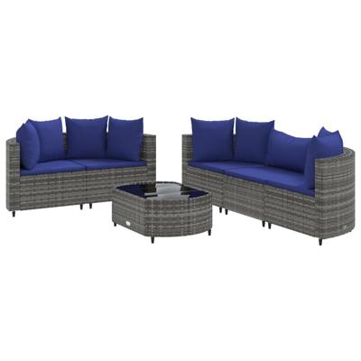 6-delige Loungeset met kussens poly rattan grijs