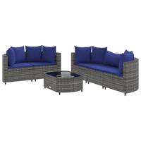 6-delige Loungeset met kussens poly rattan grijs - thumbnail
