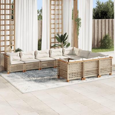 10-delige Loungeset met kussens poly rattan beige