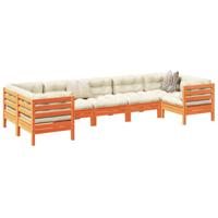 7-delige Loungeset met kussens massief grenenhout wasbruin - thumbnail