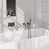 Brauer Stripe thermostatische inbouw badkraan met drukknoppen SET 03 met uitloop en staaf handdouche en doucheslang en wandaansluitbocht gunmetal geborsteld PVD - thumbnail