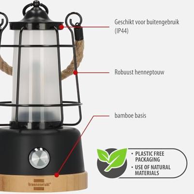 Brennenstuhl 1171800010 Campinglantaarn, Campinglamp 350 lm werkt op een accu 570 g Zwart, Hout Brennenstuhl 1171800010 Campinglantaarn, Campinglamp 350 lm werkt op een accu 570 g Zwart, Hout