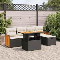 6-delige Loungeset met kussens poly rattan zwart - thumbnail