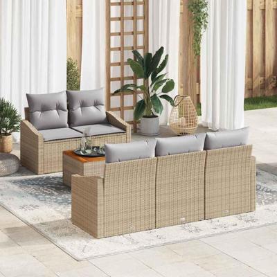 Tuinbankenset met kussen 6 pcs Beige poly rattan