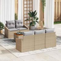 Tuinbankenset met kussen 6 pcs Beige poly rattan - thumbnail