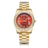 CAGARNY 6866 Fashion Life waterdichte gouden stalen band quartz horloge (rood) - thumbnail