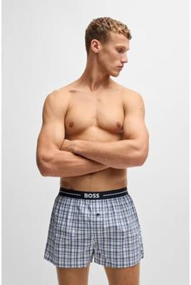 Hugo Boss Boxers wijd 2-pack effen-ruit blauw