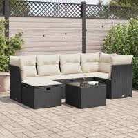 7-delige Loungeset met kussens poly rattan zwart - thumbnail